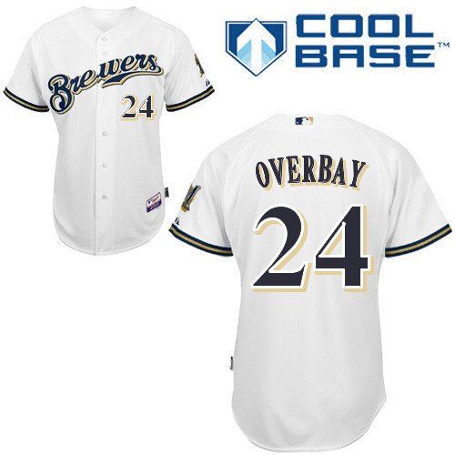 #24 Lyle Overbay White MLB Jersey-Milwaukee Brewers Stitched Cool Base Baseball Jersey
