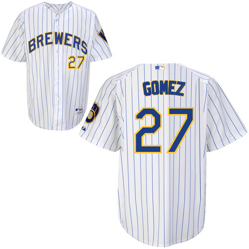 #27 Carlos Gomez White Pinstripe MLB Jersey-Milwaukee Brewers Stitched Player Baseball Jersey