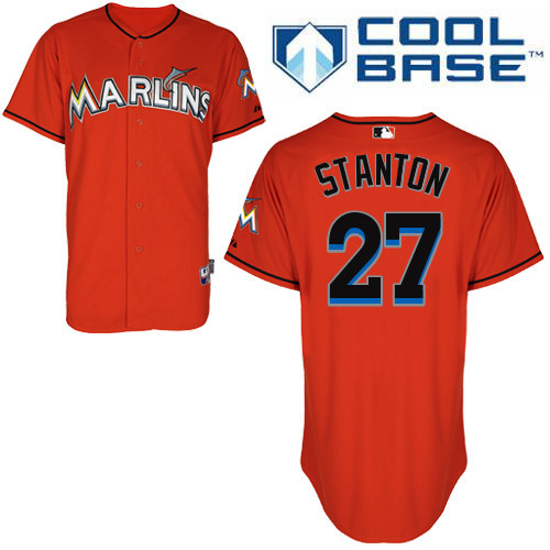 #27 Giancarlo Stanton Orange MLB Jersey-Miami Marlins Stitched Cool Base Baseball Jersey
