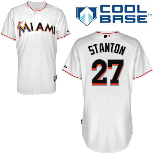 #27 Giancarlo Stanton White MLB Jersey-Miami Marlins Stitched Cool Base Baseball Jersey