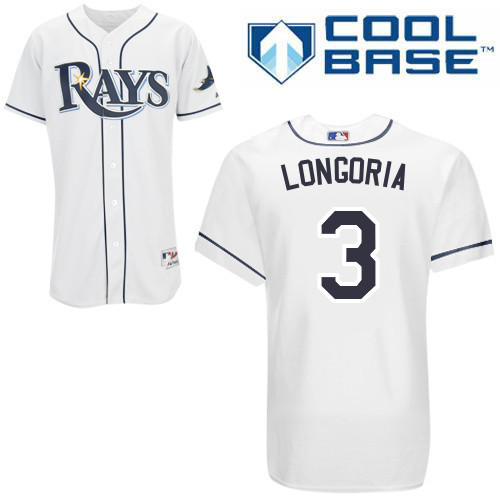 #3 Evan Longoria White MLB Jersey-Tampa Bay Rays Stitched Cool Base Baseball Jersey