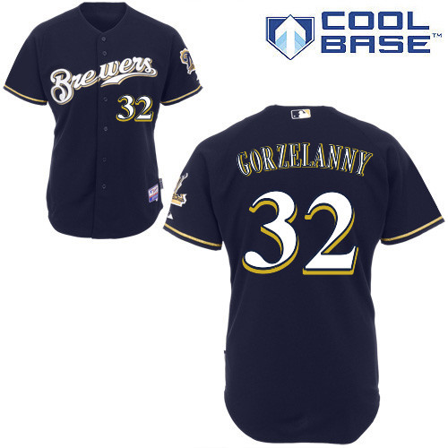 #32 Tom Gorzelanny Dark Blue MLB Jersey-Milwaukee Brewers Stitched Cool Base Baseball Jersey