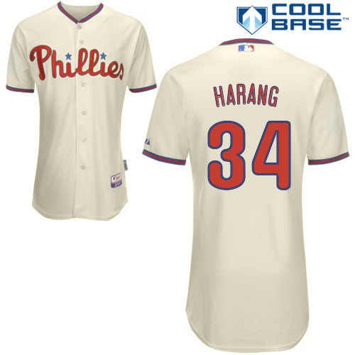 #34 Aaron Harang Cream MLB Jersey-Philadelphia Phillies Stitched Cool Base Baseball Jersey