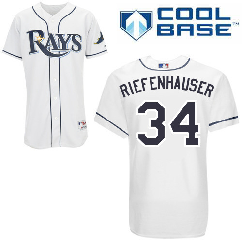 #34 Cj Riefenhauser White MLB Jersey-Tampa Bay Rays Stitched Cool Base Baseball Jersey