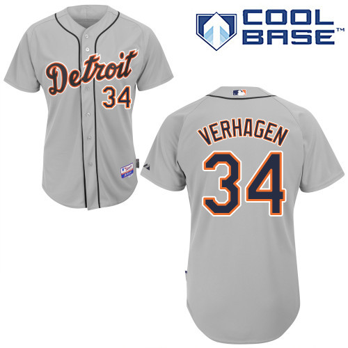 #34 Drew Verhagen Gray MLB Jersey-Detroit Tigers Stitched Cool Base Baseball Jersey