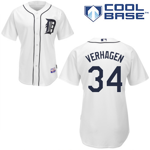 #34 Drew Verhagen White MLB Jersey-Detroit Tigers Stitched Cool Base Baseball Jersey