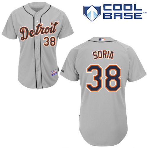 #38 Joakim Soria Gray MLB Jersey-Detroit Tigers Stitched Cool Base Baseball Jersey