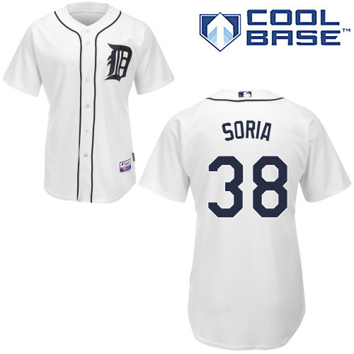 #38 Joakim Soria White MLB Jersey-Detroit Tigers Stitched Cool Base Baseball Jersey