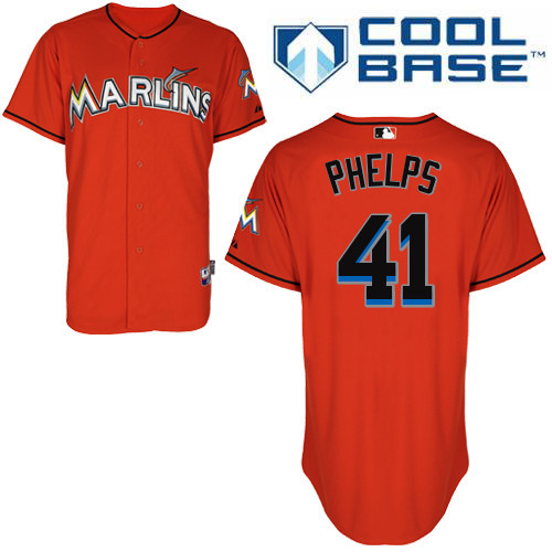 #41 David Phelps Orange MLB Jersey-Miami Marlins Stitched Cool Base Baseball Jersey