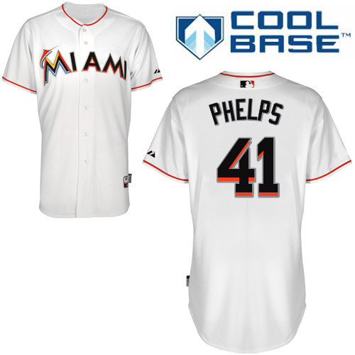 #41 David Phelps White MLB Jersey-Miami Marlins Stitched Cool Base Baseball Jersey