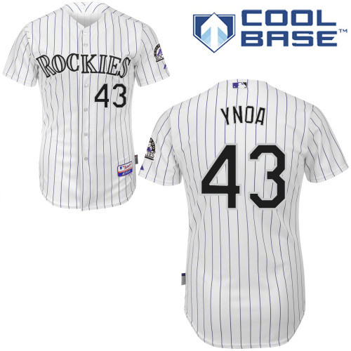 #43 Rafael Ynoa White Pinstripe MLB Jersey-Colorado Rockies Stitched Cool Base Baseball Jersey