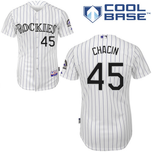 #45 Jhoulys Chacin White Pinstripe MLB Jersey-Colorado Rockies Stitched Cool Base Baseball Jersey