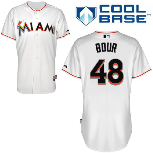 #48 Justin Bour White MLB Jersey-Miami Marlins Stitched Cool Base Baseball Jersey