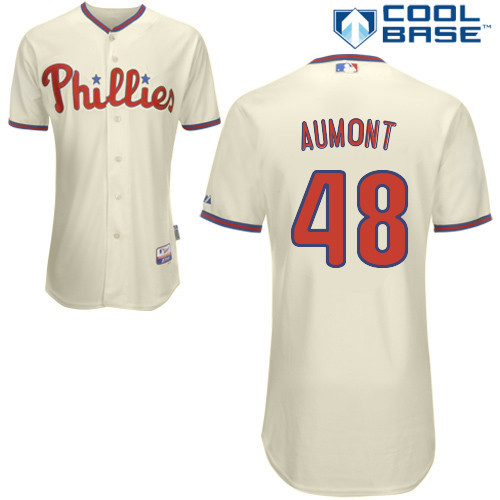 #48 Phillippe Aumont Cream MLB Jersey-Philadelphia Phillies Stitched Cool Base Baseball Jersey