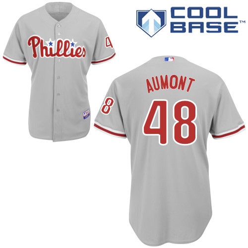 #48 Phillippe Aumont Gray MLB Jersey-Philadelphia Phillies Stitched Cool Base Baseball Jersey