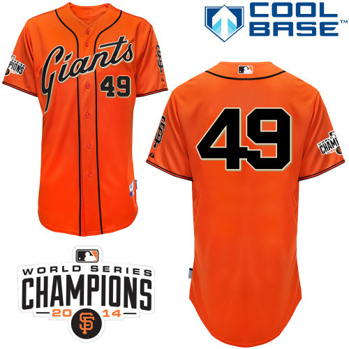 #49 Javier Lopez Orange MLB Jersey-San Francisco Giants Stitched Cool Base Baseball Jersey