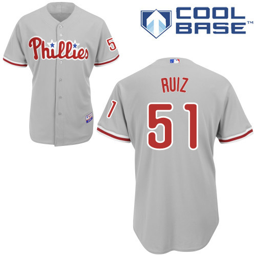 #51 Carlos Ruiz Gray MLB Jersey-Philadelphia Phillies Stitched Cool Base Baseball Jersey