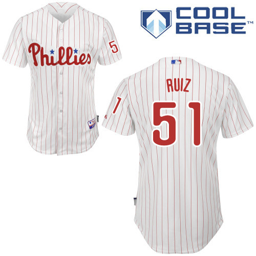 #51 Carlos Ruiz White Pinstripe MLB Jersey-Philadelphia Phillies Stitched Cool Base Baseball Jersey