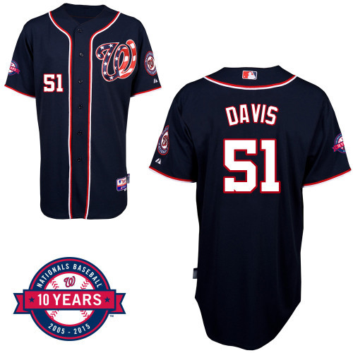 #51 Erik Davis Dark Blue MLB Jersey-Washington Nationals Stitched Cool Base Baseball Jersey