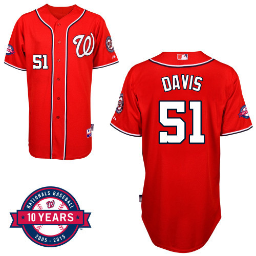 #51 Erik Davis Red MLB Jersey-Washington Nationals Stitched Cool Base Baseball Jersey