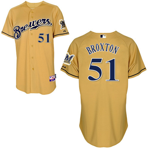 #51 Jonathan Broxton Gold MLB Jersey-Milwaukee Brewers Stitched Cool Base Baseball Jersey