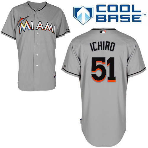 #51 Suzuki Ichiro Gray MLB Jersey-Miami Marlins Stitched Cool Base Baseball Jersey