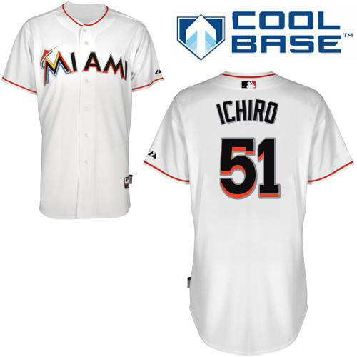 #51 Suzuki Ichiro White MLB Jersey-Miami Marlins Stitched Cool Base Baseball Jersey
