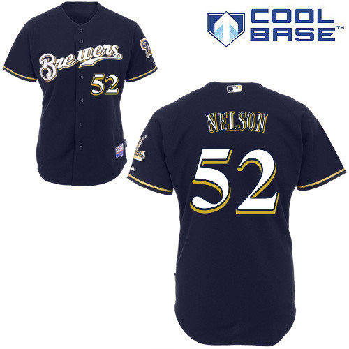 #52 Jimmy Nelson Dark Blue MLB Jersey-Milwaukee Brewers Stitched Cool Base Baseball Jersey
