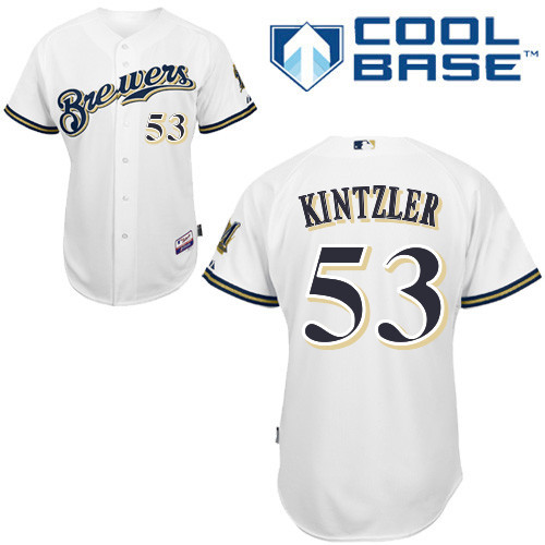 #53 Brandon Kintzler White MLB Jersey-Milwaukee Brewers Stitched Cool Base Baseball Jersey