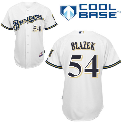 #54 Michael Blazek White MLB Jersey-Milwaukee Brewers Stitched Cool Base Baseball Jersey