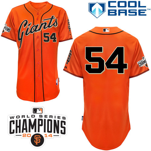 #54 Sergio Romo Orange MLB Jersey-San Francisco Giants Stitched Cool Base Baseball Jersey