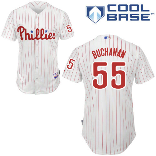 #55 David Buchanan White Pinstripe MLB Jersey-Philadelphia Phillies Stitched Cool Base Baseball Jersey