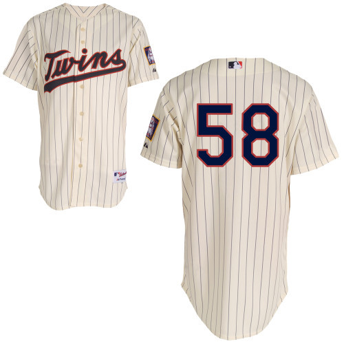 #58 AJ Achter Cream Pinstripe MLB Jersey-Minnesota Twins Stitched Player Baseball Jersey