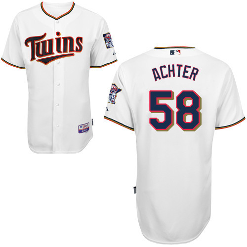 #58 AJ Achter White MLB Jersey-Minnesota Twins Stitched Cool Base Baseball Jersey
