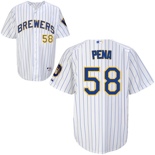 #58 Ariel Pena White Pinstripe MLB Jersey-Milwaukee Brewers Stitched Player Baseball Jersey