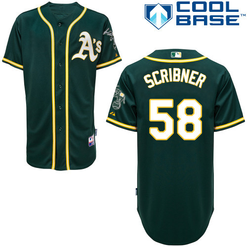 #58 Evan Scribner Green MLB Jersey-Oakland Athletics Stitched Cool Base Baseball Jersey