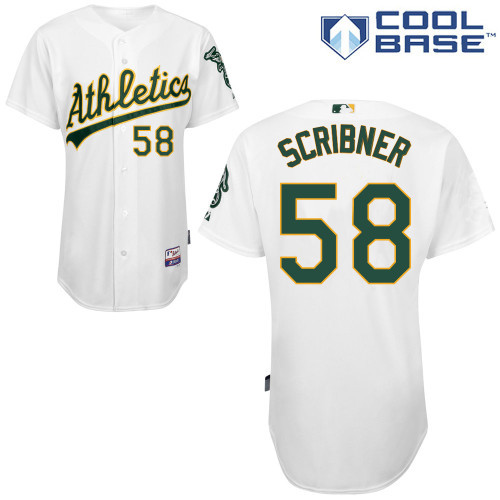 #58 Evan Scribner White MLB Jersey-Oakland Athletics Stitched Cool Base Baseball Jersey
