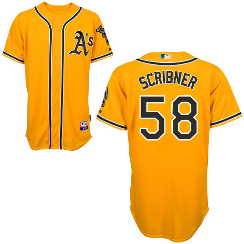 #58 Evan Scribner Yellow MLB Jersey-Oakland Athletics Stitched Cool Base Baseball Jersey