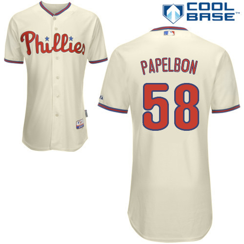 #58 Jonathan Papelbon Cream MLB Jersey-Philadelphia Phillies Stitched Cool Base Baseball Jersey