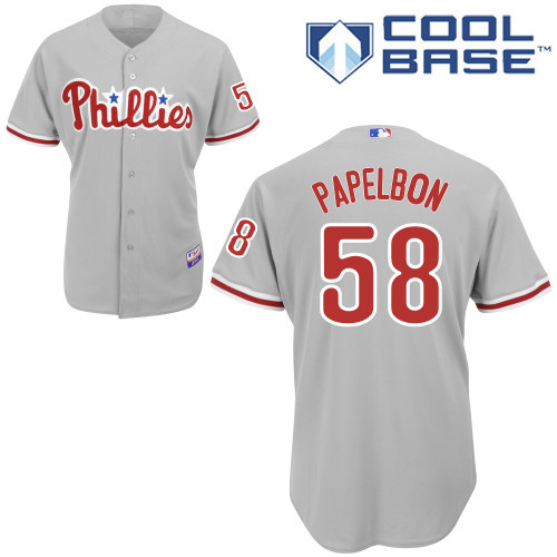 #58 Jonathan Papelbon Gray MLB Jersey-Philadelphia Phillies Stitched Cool Base Baseball Jersey