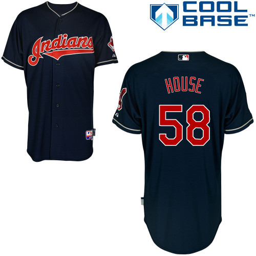 #58 TJ House Dark Blue MLB Jersey-Cleveland Indians Stitched Cool Base Baseball Jersey