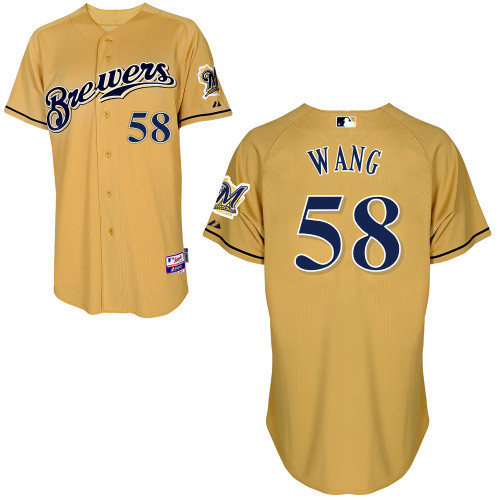 #58 Wei-Chung Wang Gold MLB Jersey-Milwaukee Brewers Stitched Cool Base Baseball Jersey