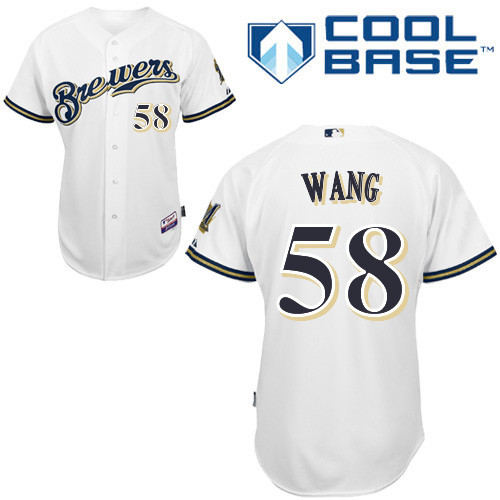 #58 Wei-Chung Wang White MLB Jersey-Milwaukee Brewers Stitched Cool Base Baseball Jersey