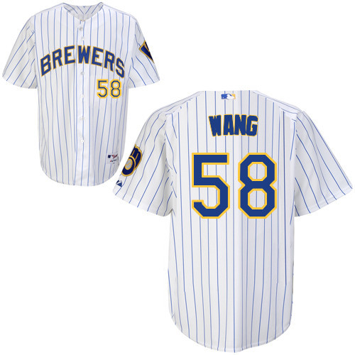 #58 Wei-Chung Wang White Pinstripe MLB Jersey-Milwaukee Brewers Stitched Player Baseball Jersey