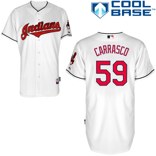 #59 Carlos Carrasco White MLB Jersey-Cleveland Indians Stitched Cool Base Baseball Jersey