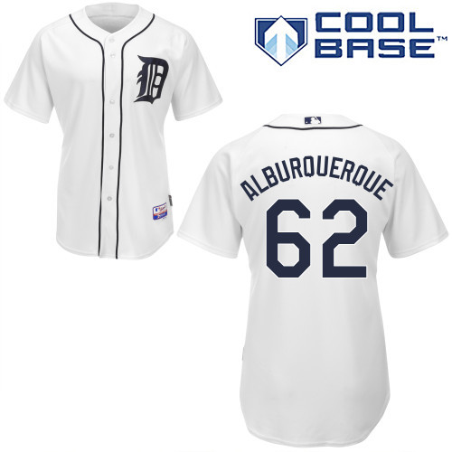 #62 Al Alburquerque White MLB Jersey-Detroit Tigers Stitched Cool Base Baseball Jersey