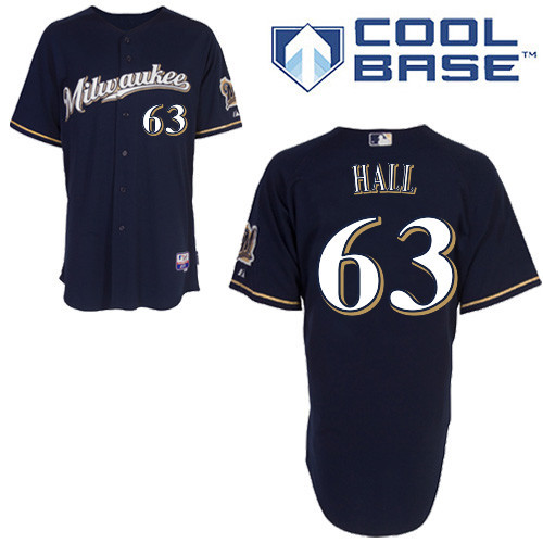 #63 Brooks Hall Navy Blue MLB Jersey-Milwaukee Brewers Stitched Cool Base Baseball Jersey