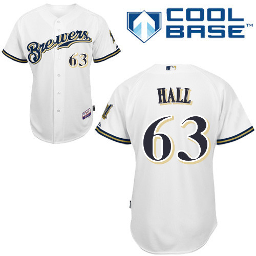 #63 Brooks Hall White MLB Jersey-Milwaukee Brewers Stitched Cool Base Baseball Jersey