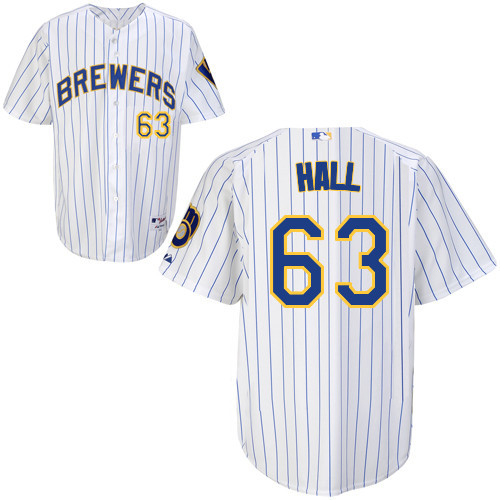 #63 Brooks Hall White Pinstripe MLB Jersey-Milwaukee Brewers Stitched Player Baseball Jersey