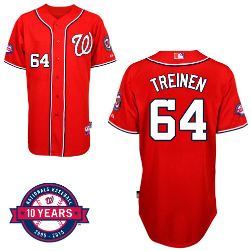 #64 Blake Treinen Red MLB Jersey-Washington Nationals Stitched Cool Base Baseball Jersey